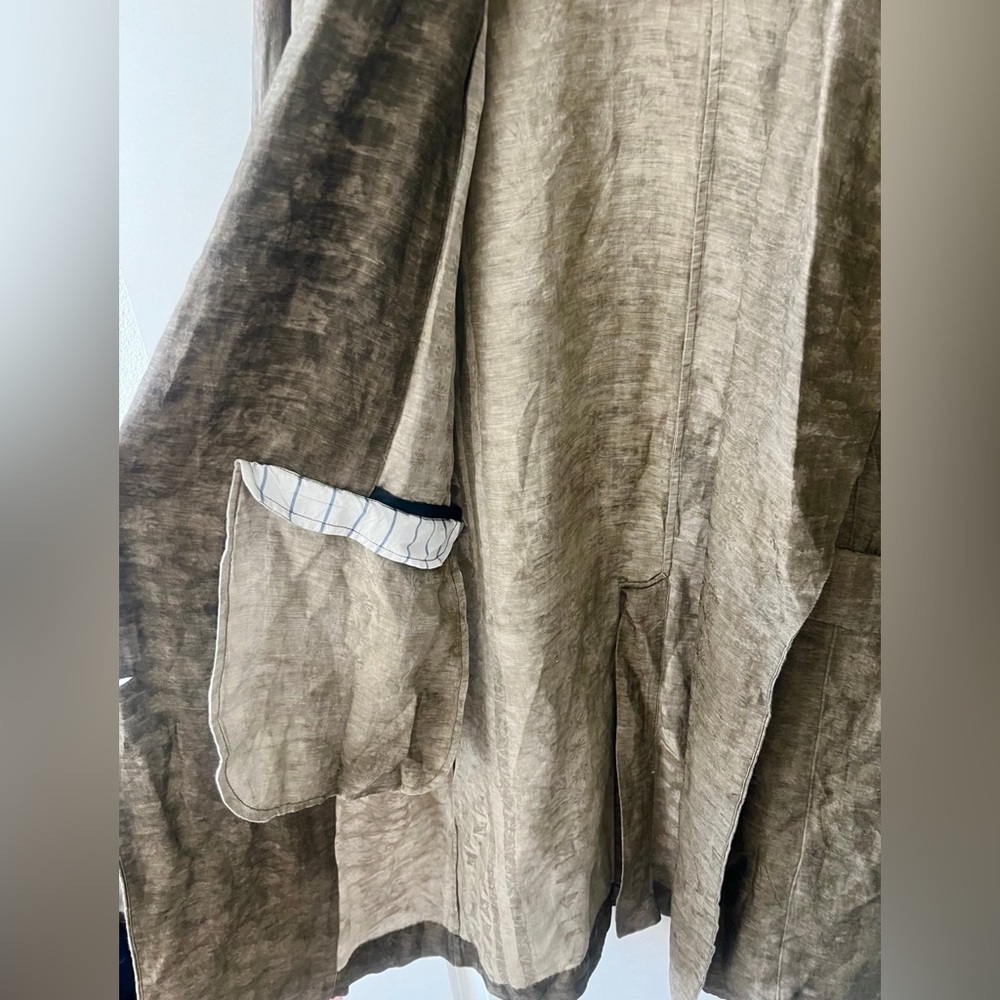 Uma Wang style dark grey/ green linen printed midi length blazer coat/ jacket - Picture 6 of 9